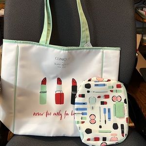 Clinique Kate Spade Tote and Matching Makeup Bag NWT. Super cute set.